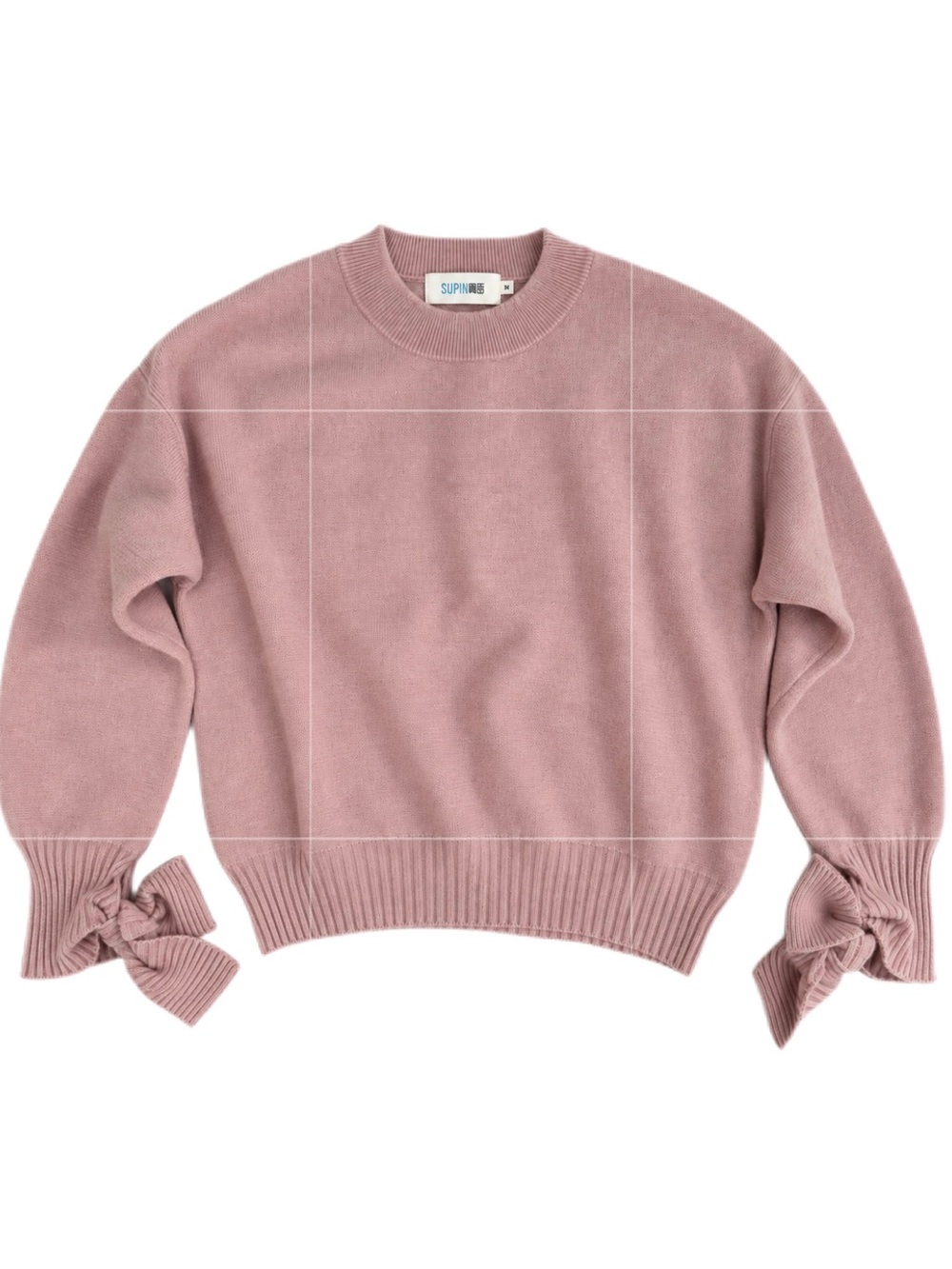 SUPIN Dusty Pink Soft Knit Bow Cuff Statement Sweater Size M